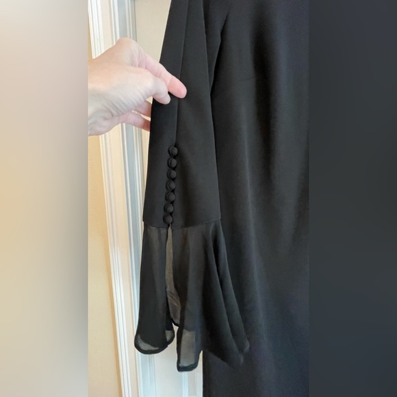 Calvin Klein Chiffon Black Long Sheer Bell Sleeve Round Neck Sheath Dress - Picture 5 of 7